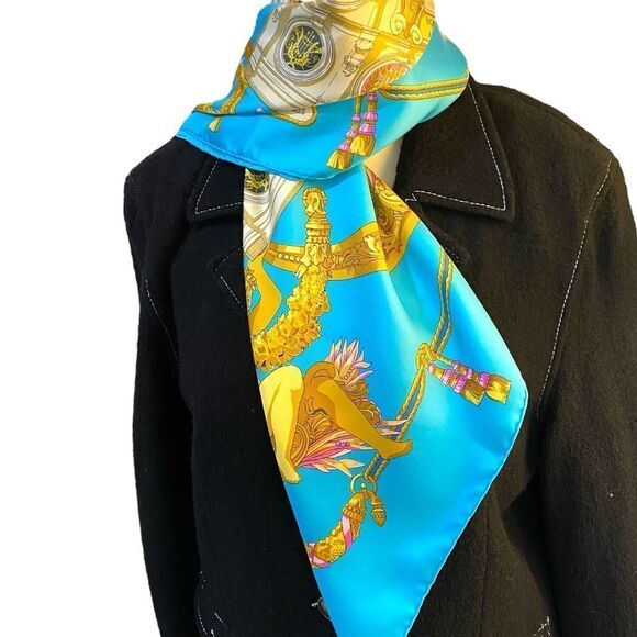 Vintage Hermes Paris Opera Garnier Baroque Silk Scarf, Turquoise Gold Lux 1483 - Picture 2 of 13